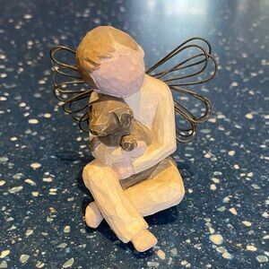 Willow Tree Angel with Dog Sculpture - Cream and Brown